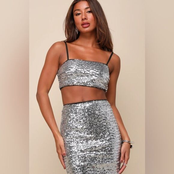 Lulu's Dresses & Skirts - LULUS Radiant Celebration Silver Sequin Two Piece Set – Size Large – Holiday Gla